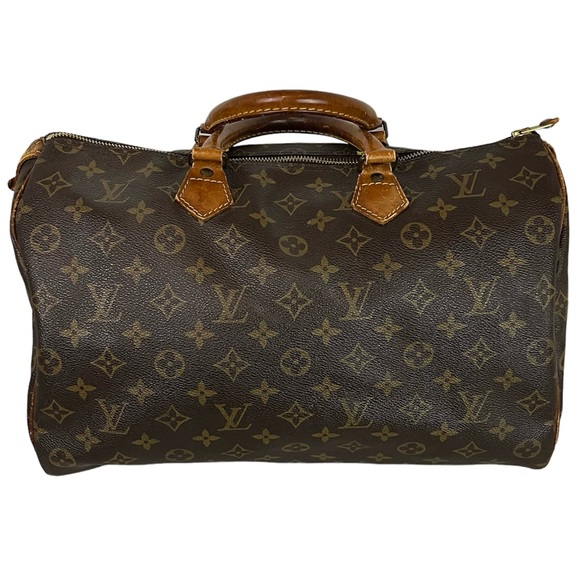 Vintage Authentic Monogram Louis Vuitton Brown Leather Speedy 35 Handbag Purse - Picture 1 of 14